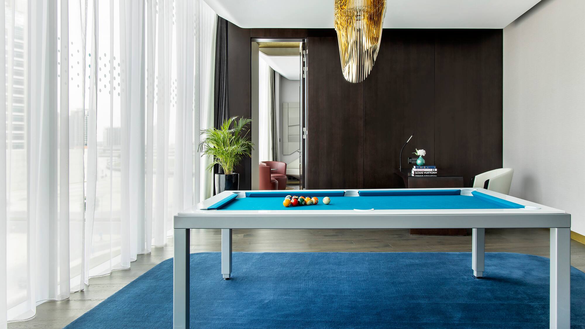 a pool table in a room