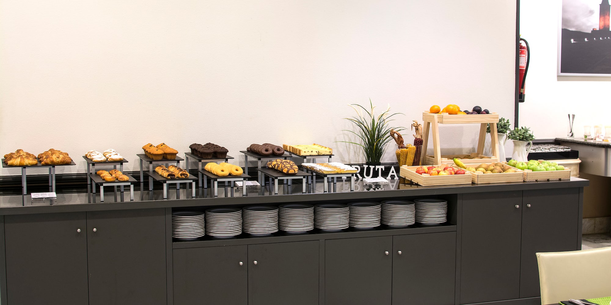 a buffet with food on it