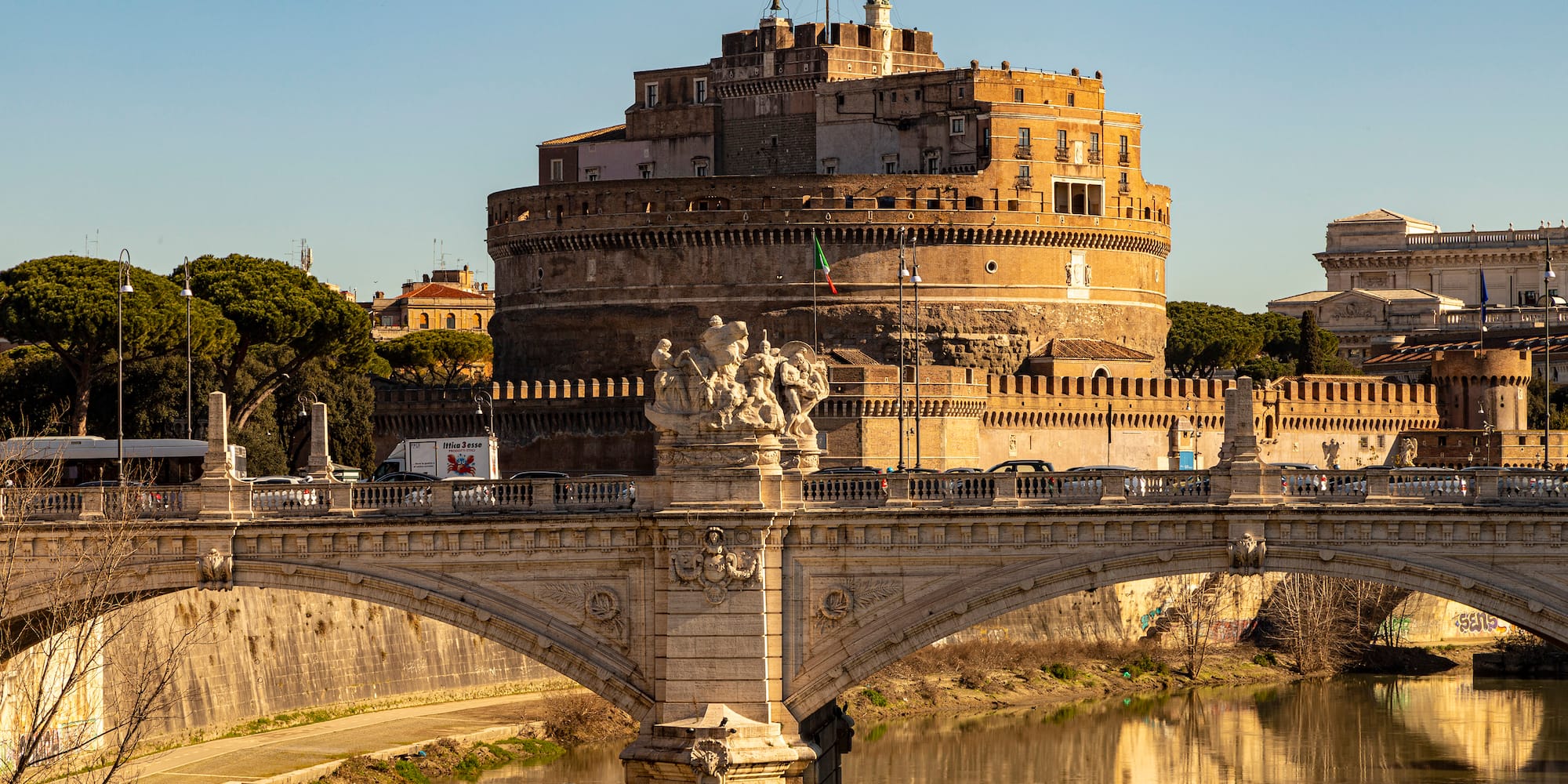 Castel Sant'Angelo over water with a castle on top