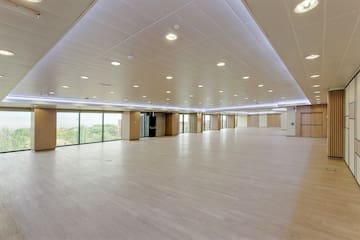 a large room with windows