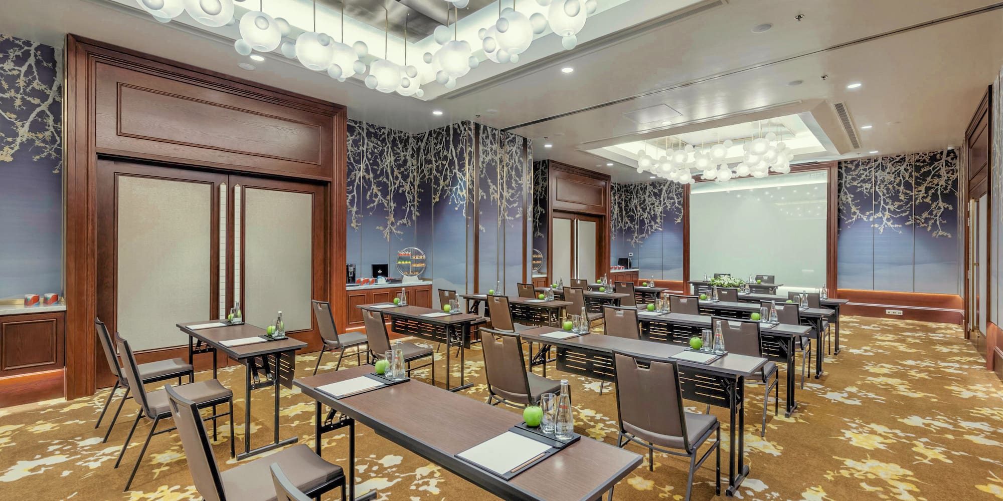 a room with tables and chairs