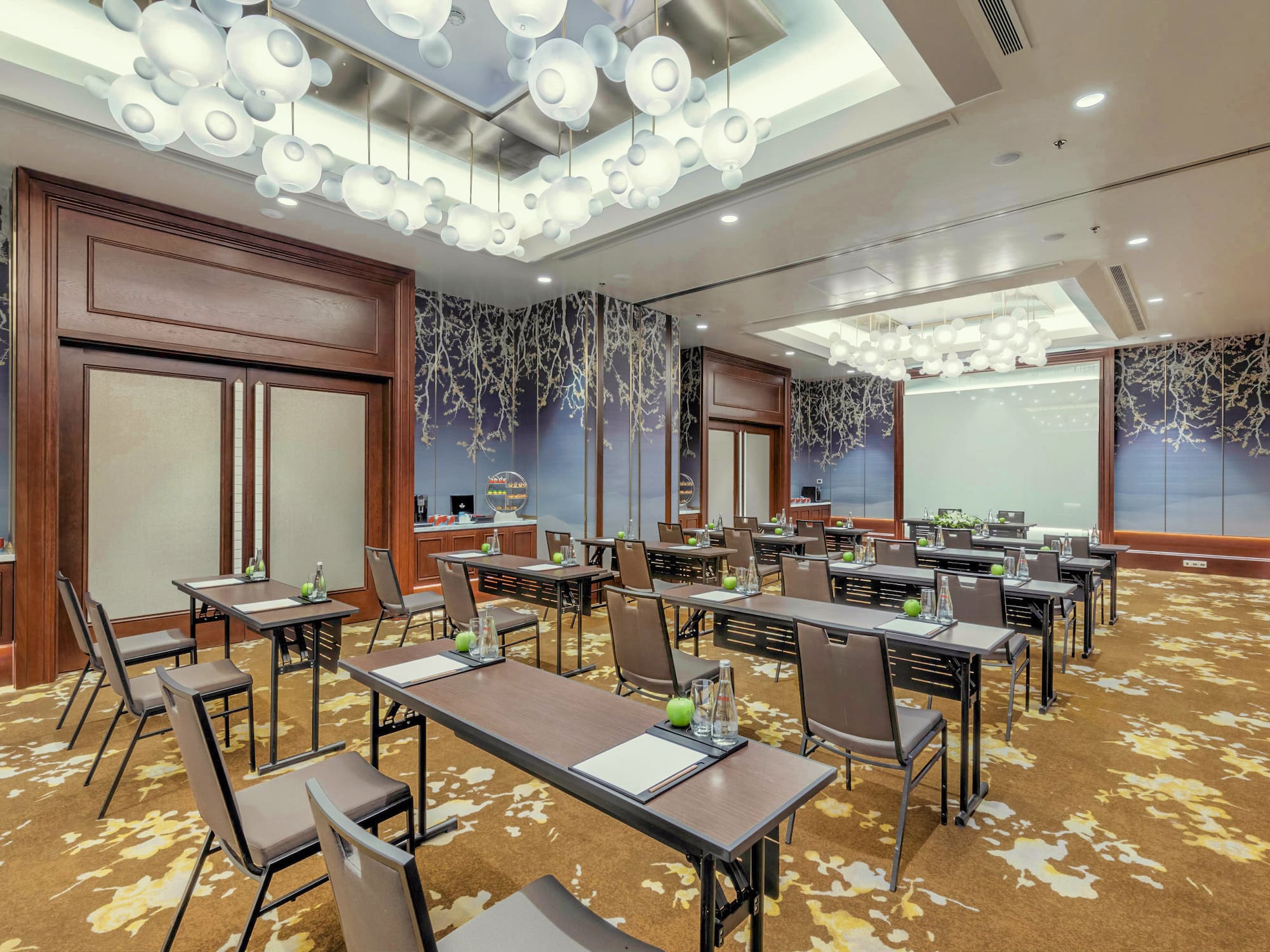 a room with tables and chairs