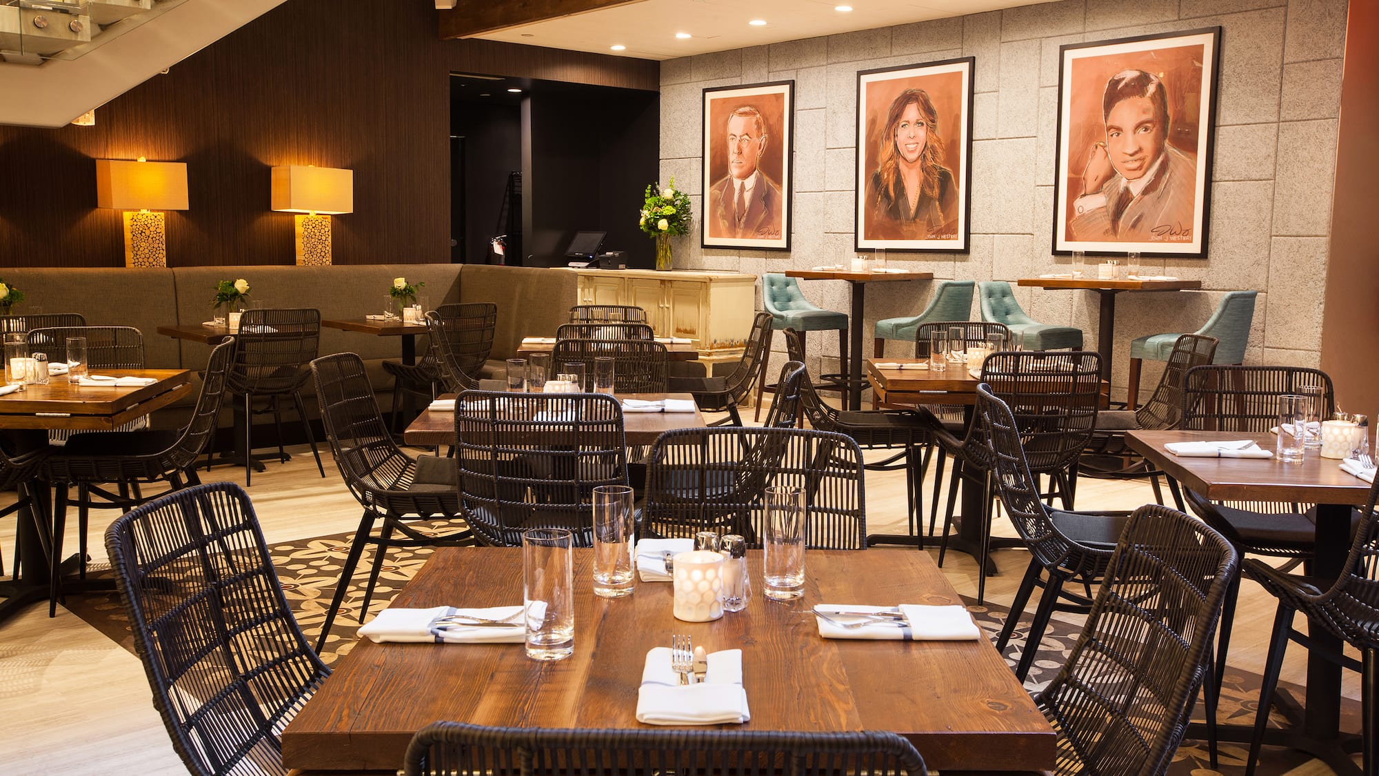 a restaurant with tables and chairs