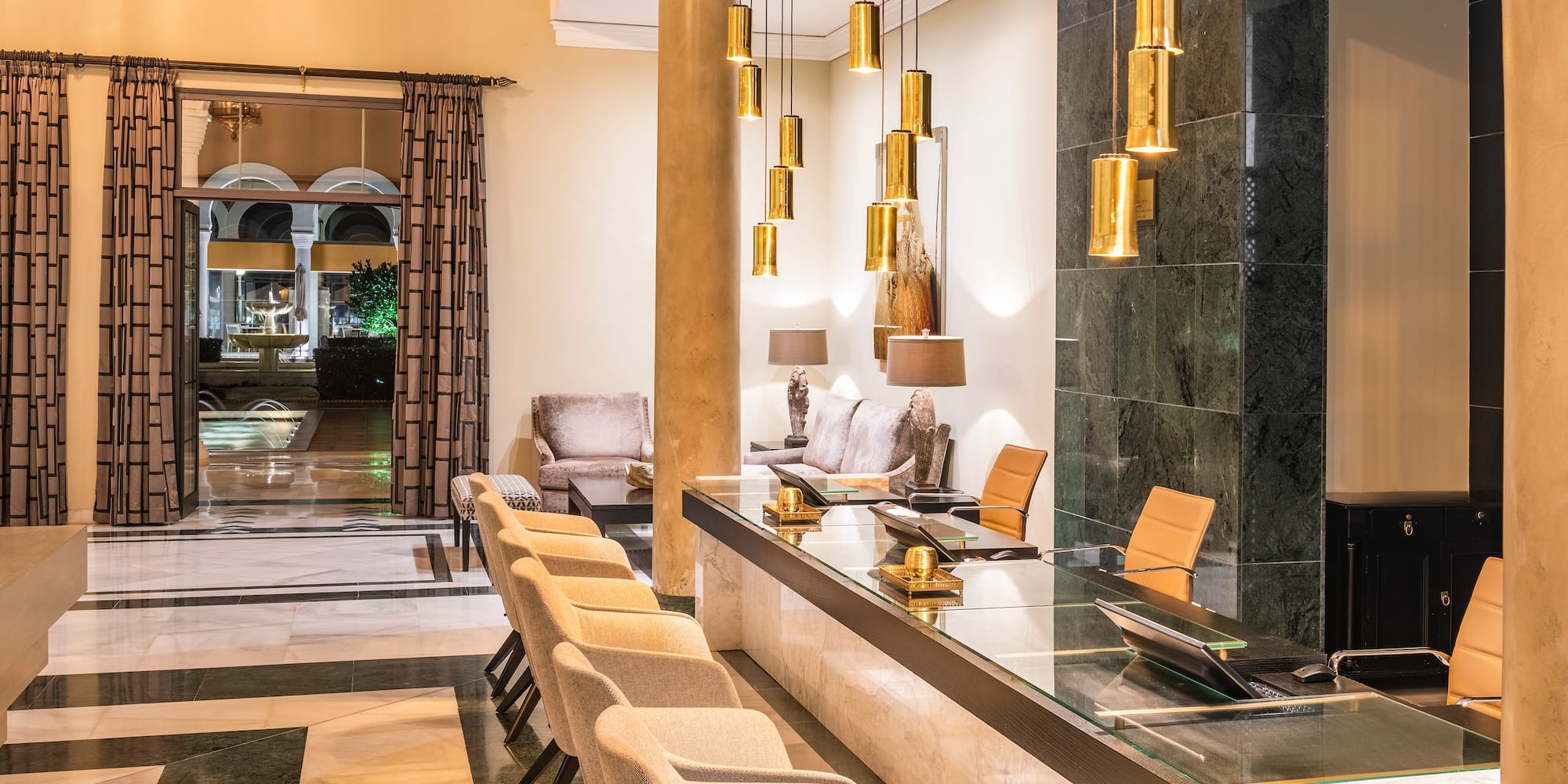 a room with a table and chairs