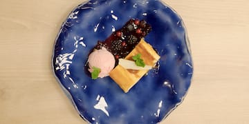 a plate with dessert on it