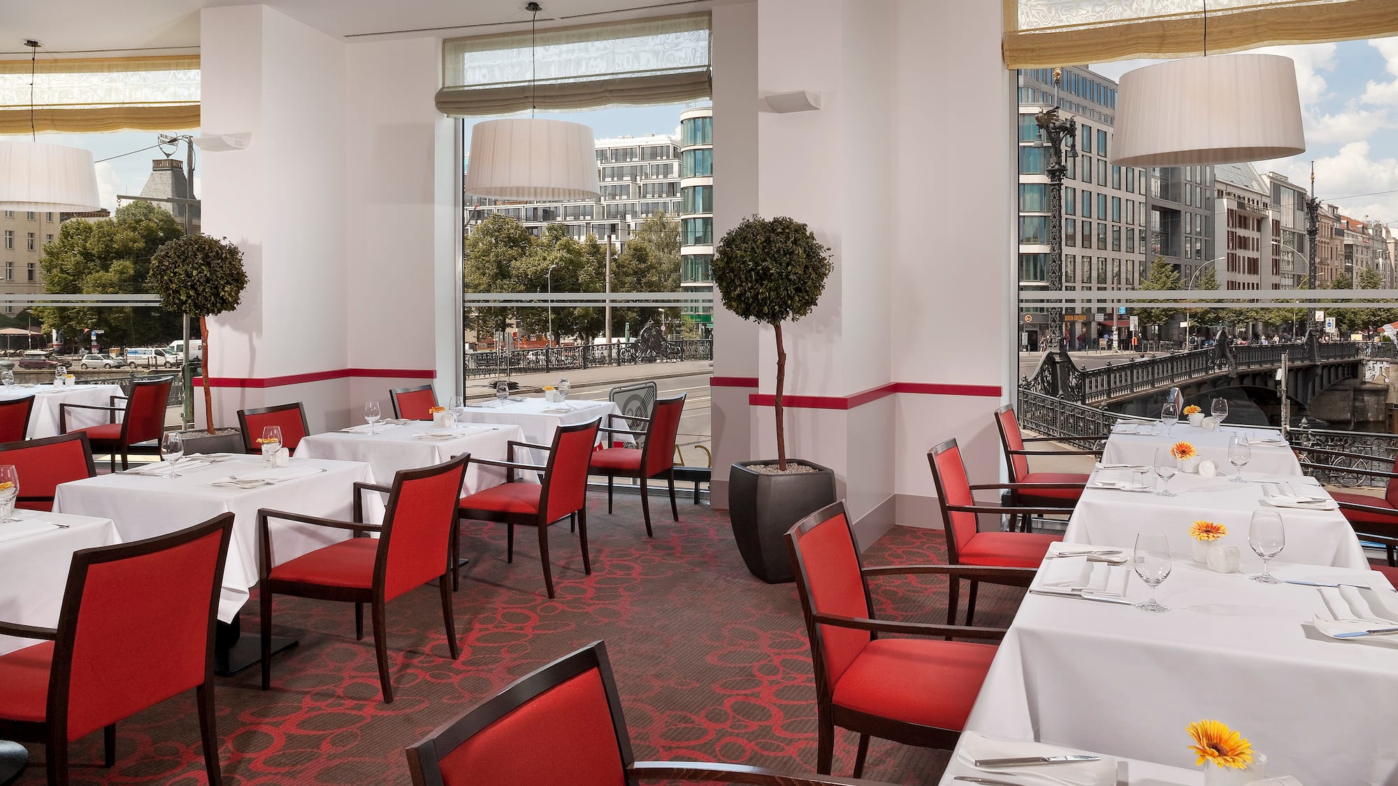 a room with tables and chairs