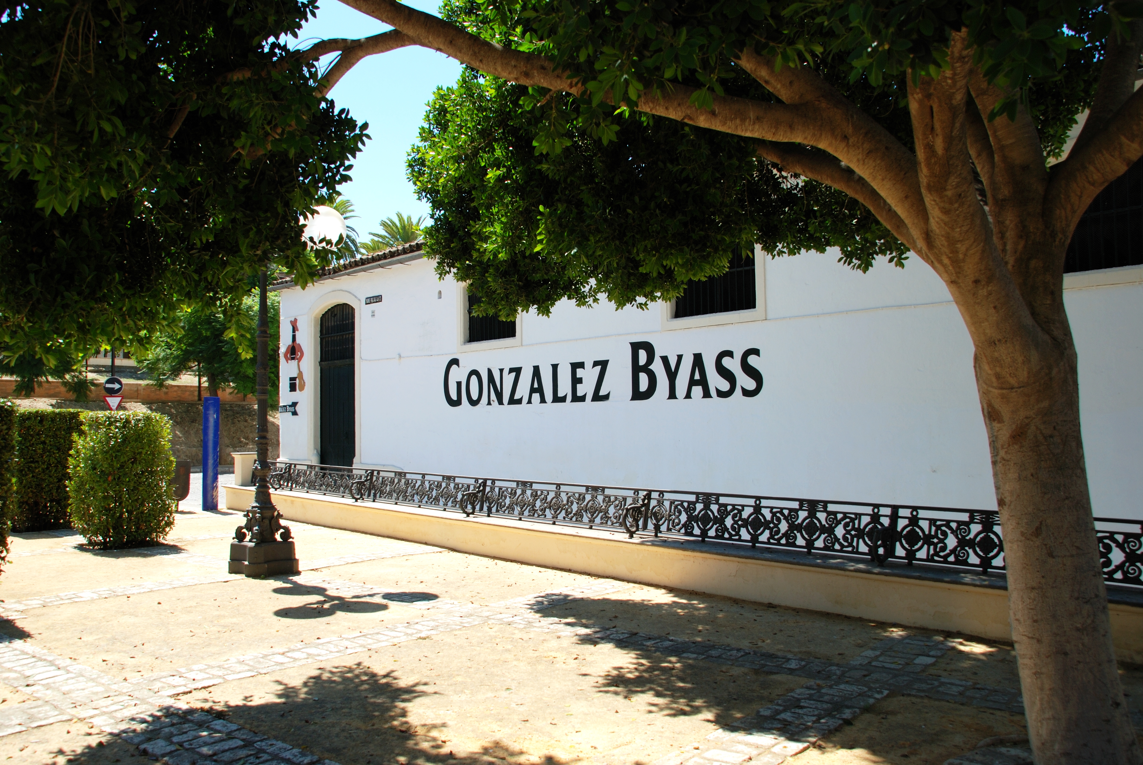 a white building with black text on it