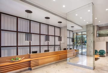 a reception desk in a building