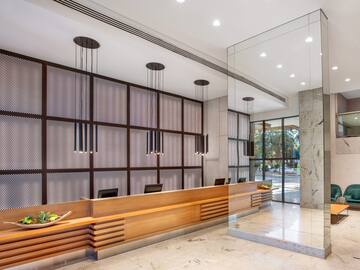 a reception desk in a building
