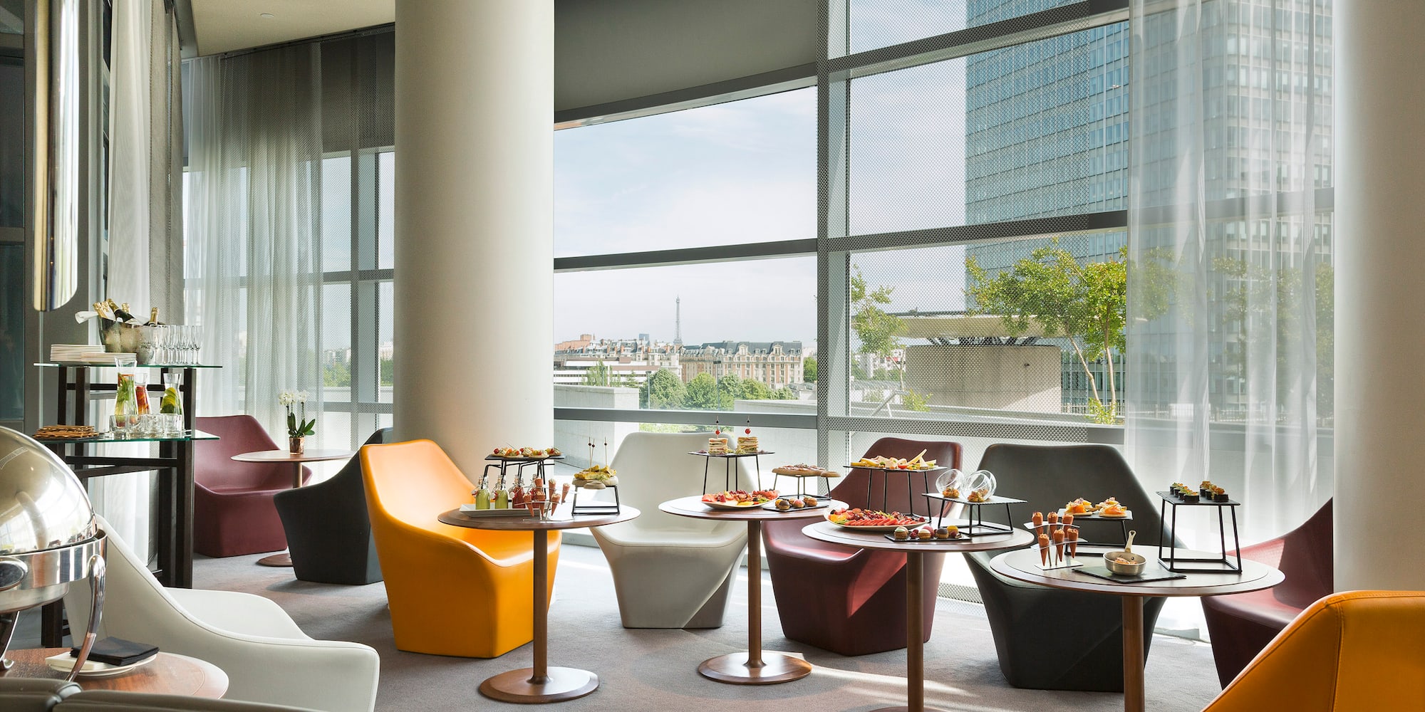 a room with tables and chairs