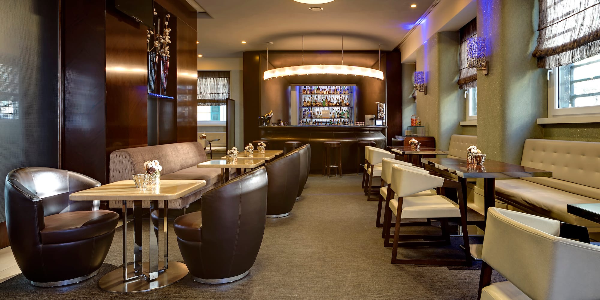 a room with tables and chairs