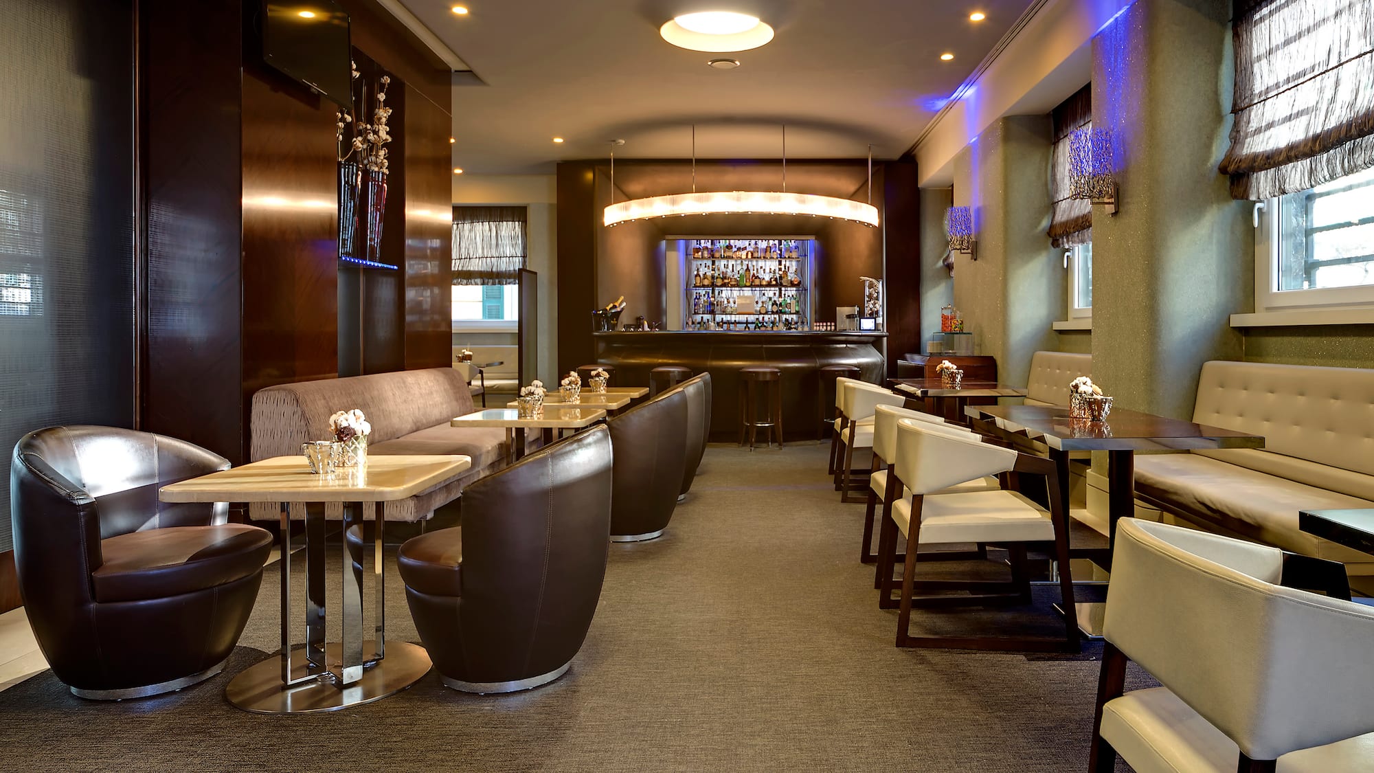 a room with tables and chairs