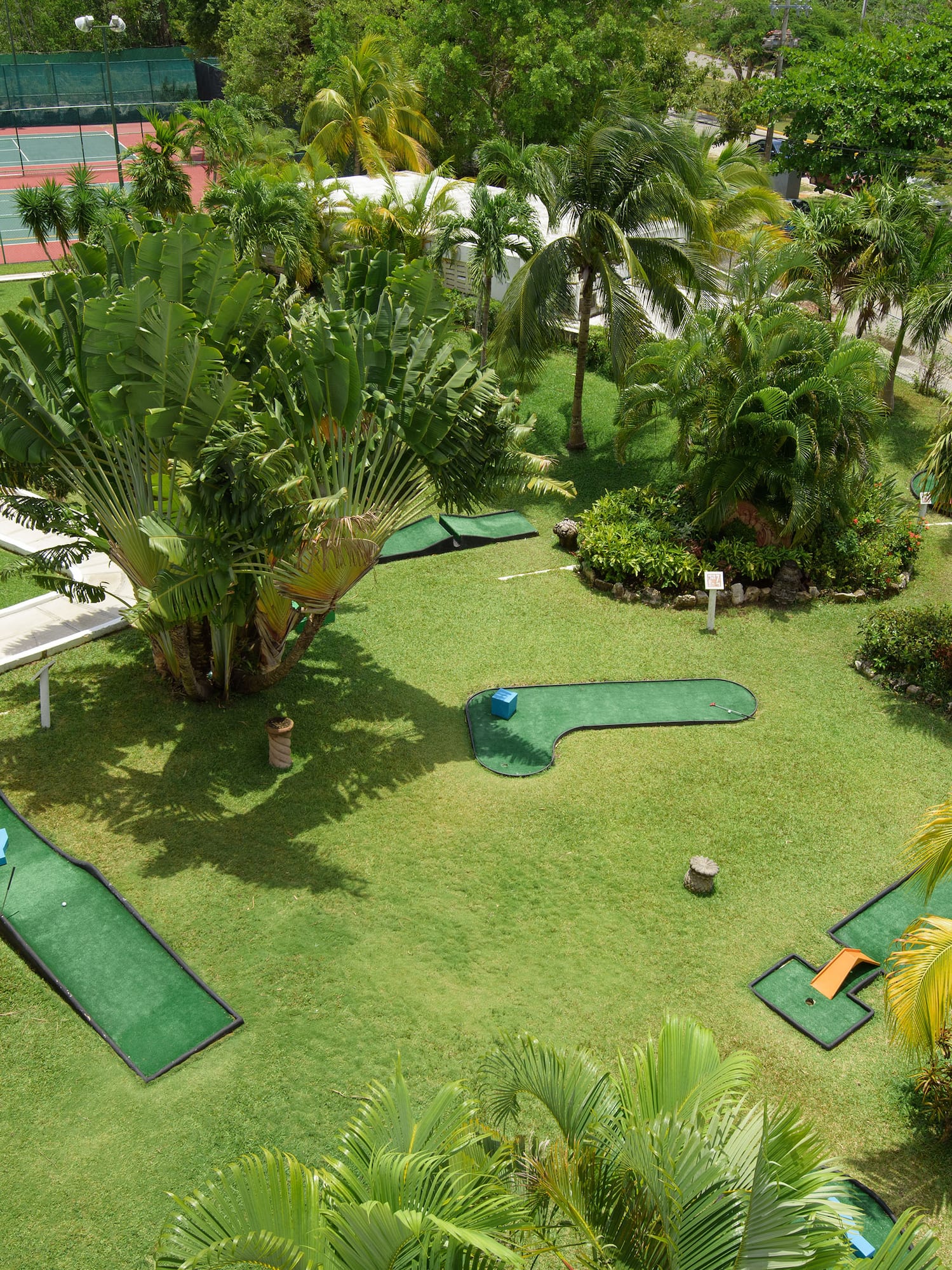 a aerial view of a golf course