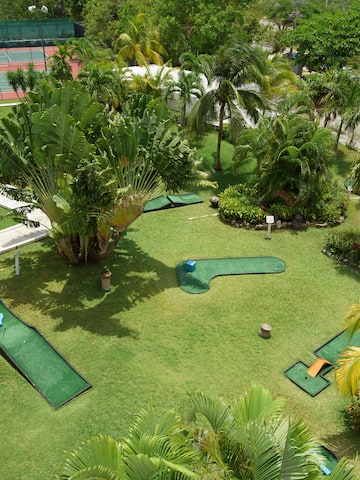 a aerial view of a golf course