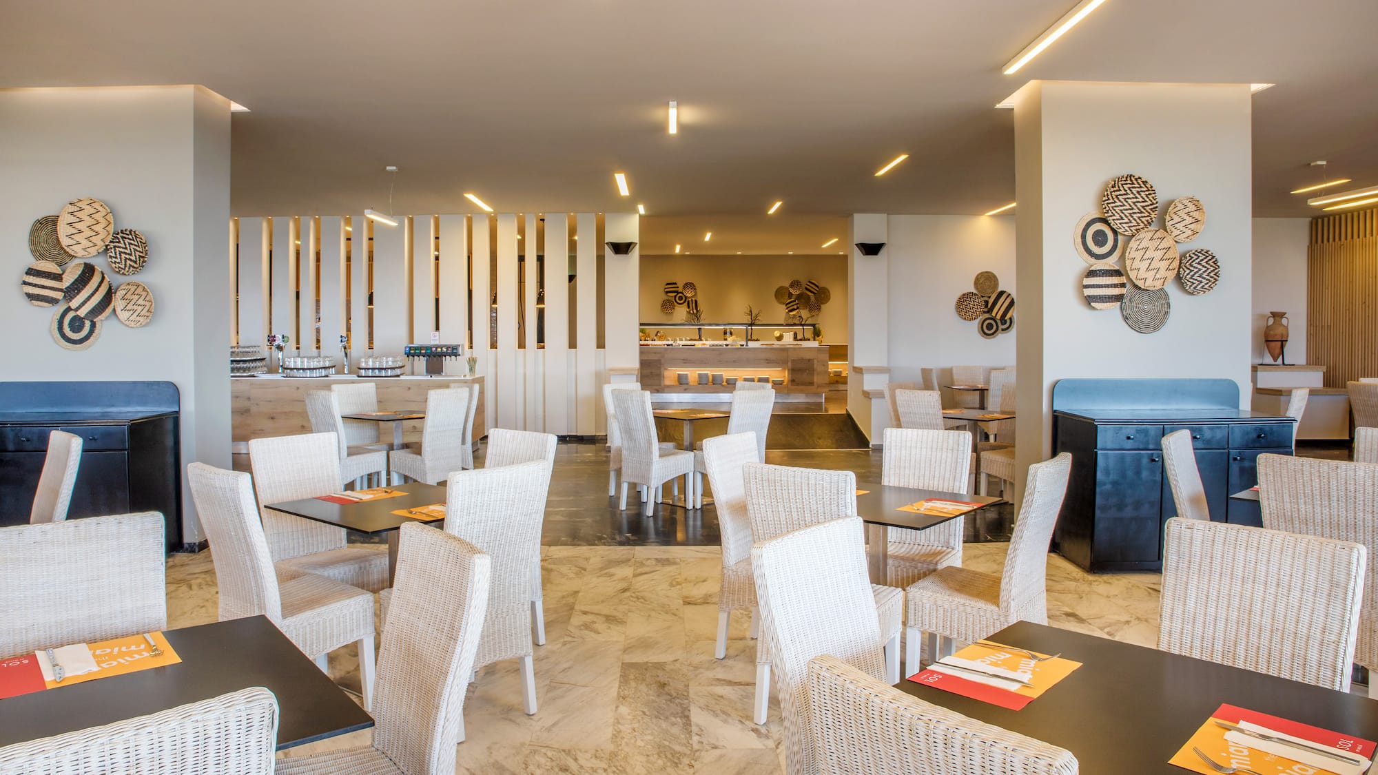 a room with tables and chairs