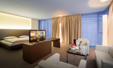 a room with a television and a couch
