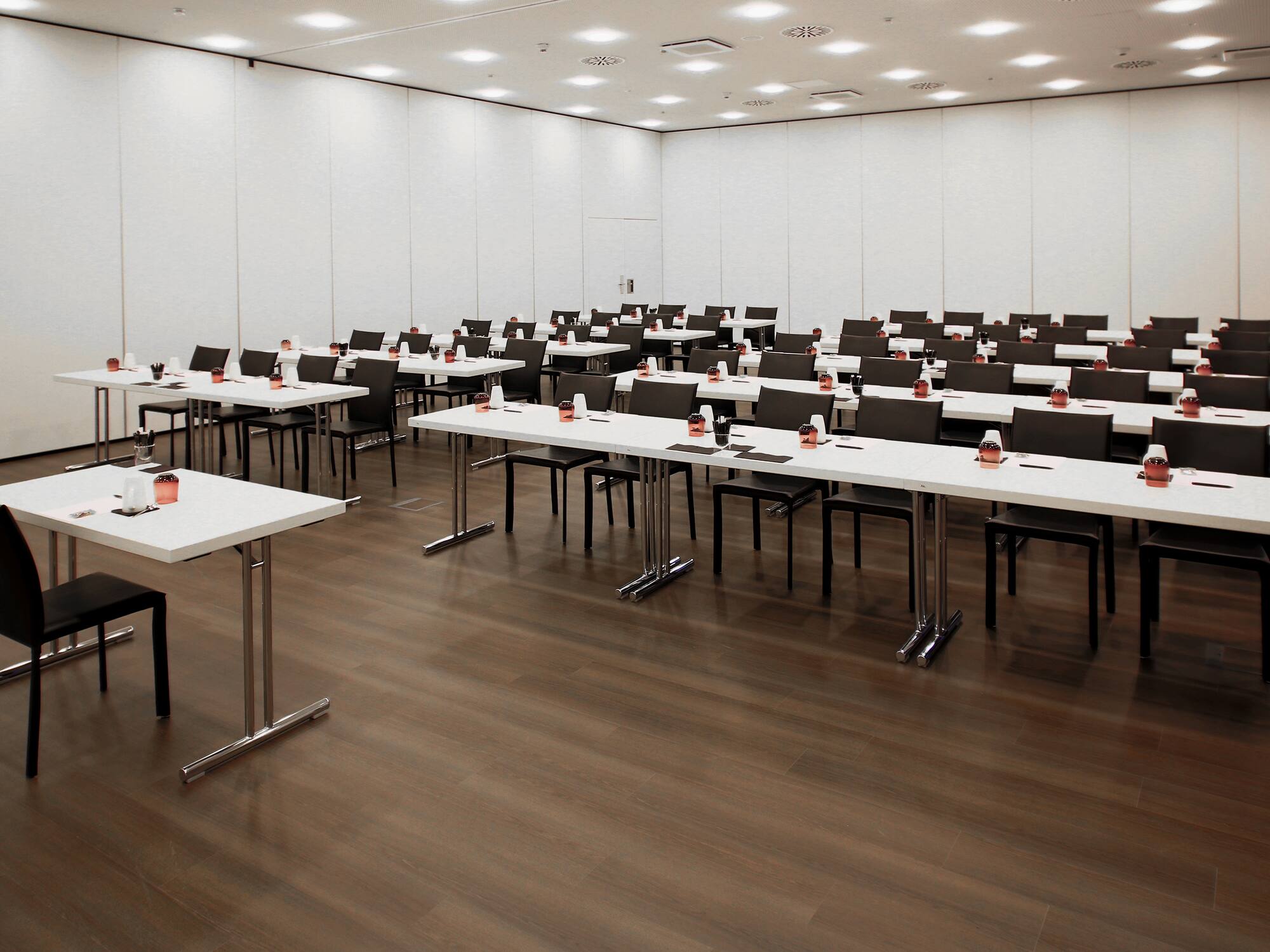 a room with tables and chairs