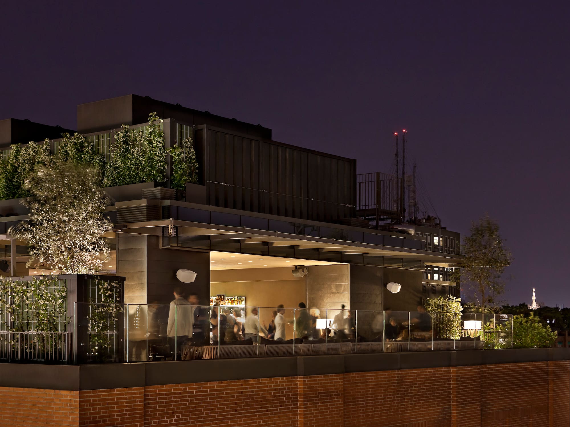 a group of people on a rooftop
