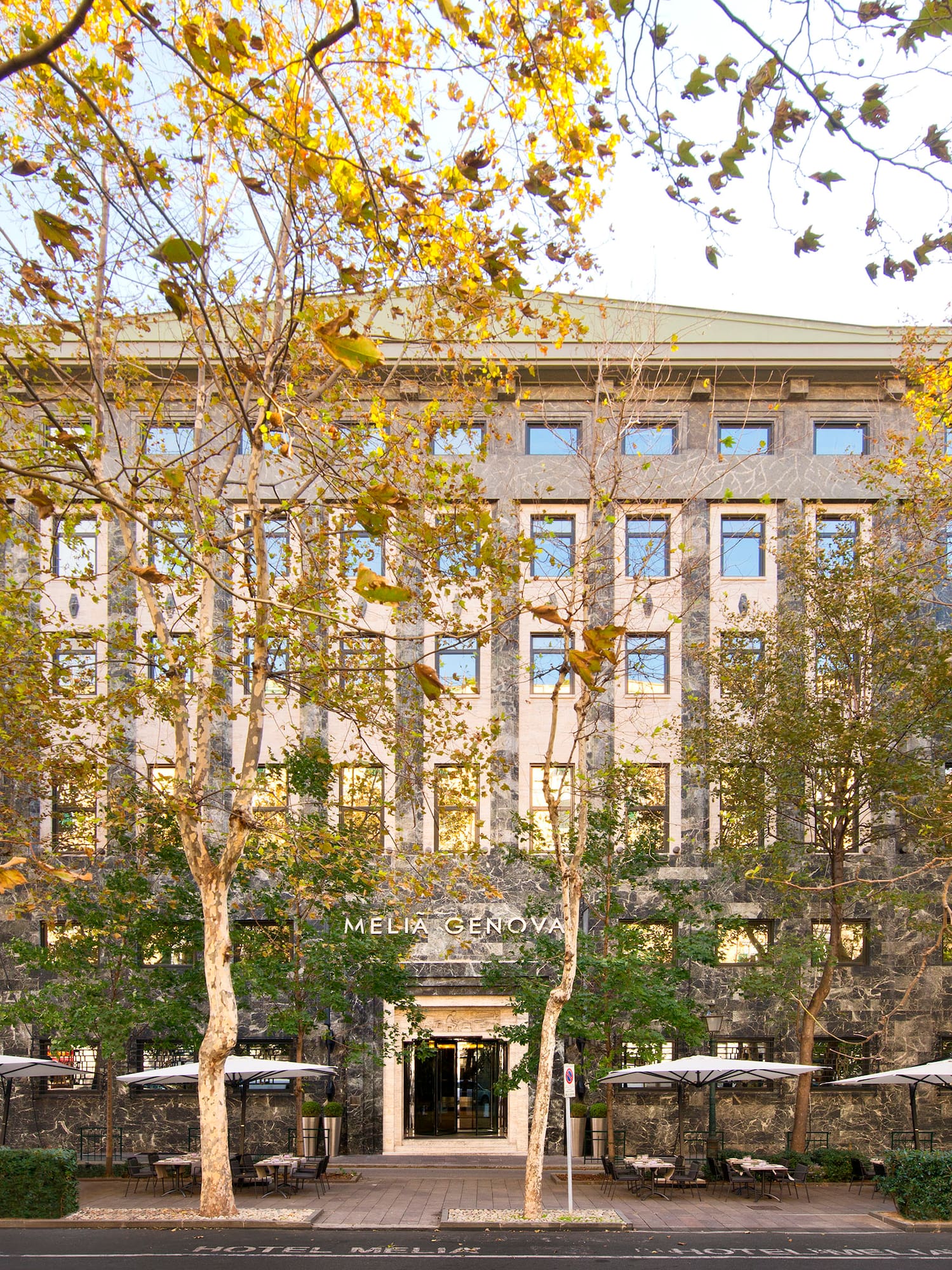 a building with trees around it