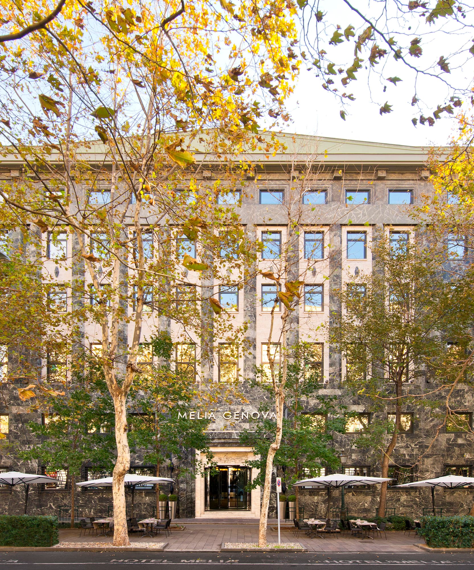 a building with trees around it