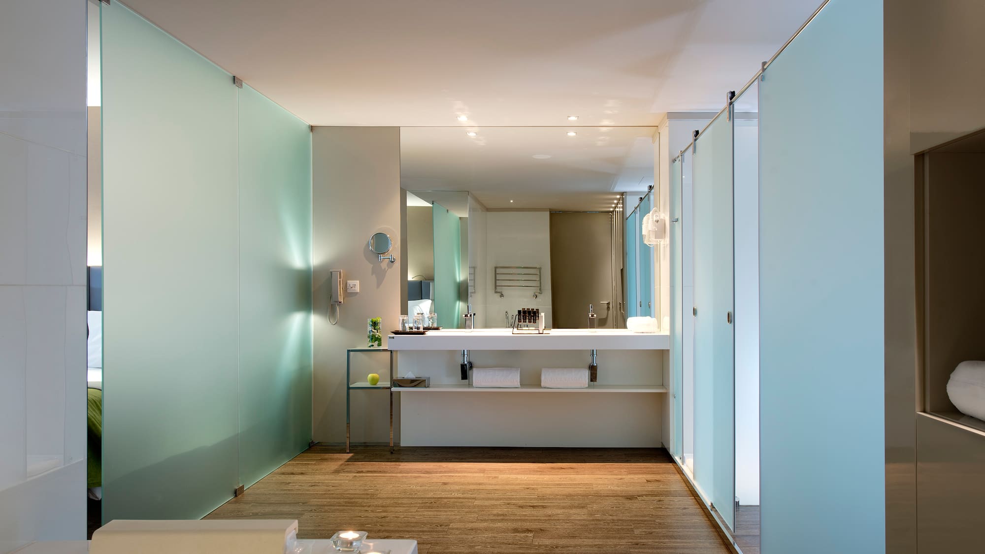 a bathroom with a mirror and sink