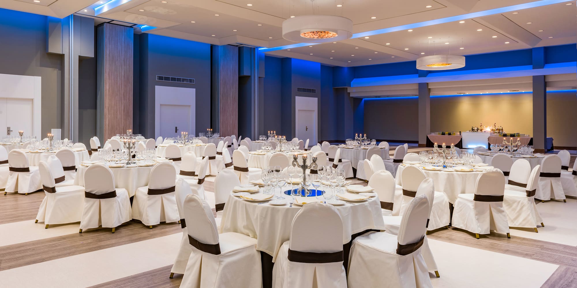 a room with tables and chairs