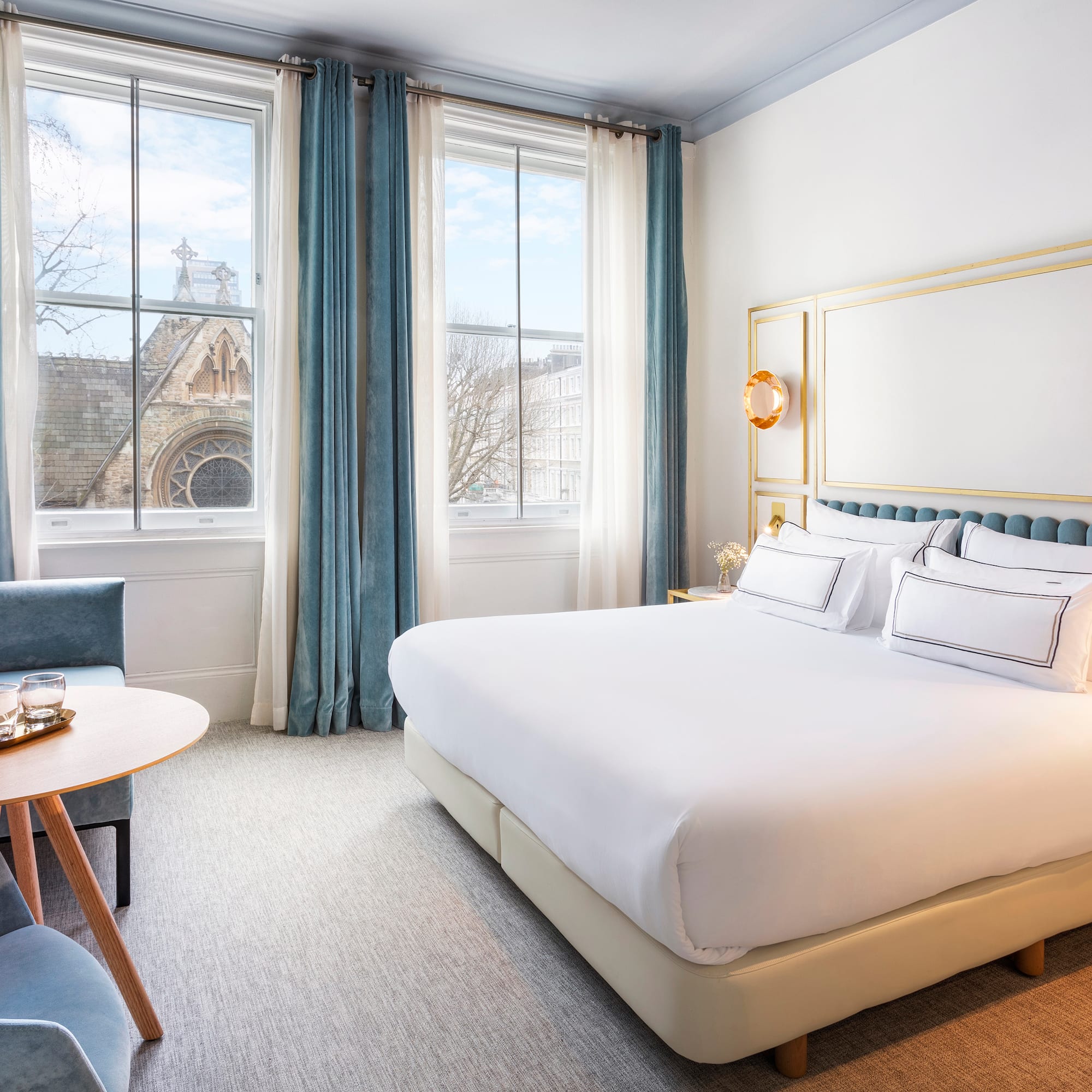 a room with a bed and a table