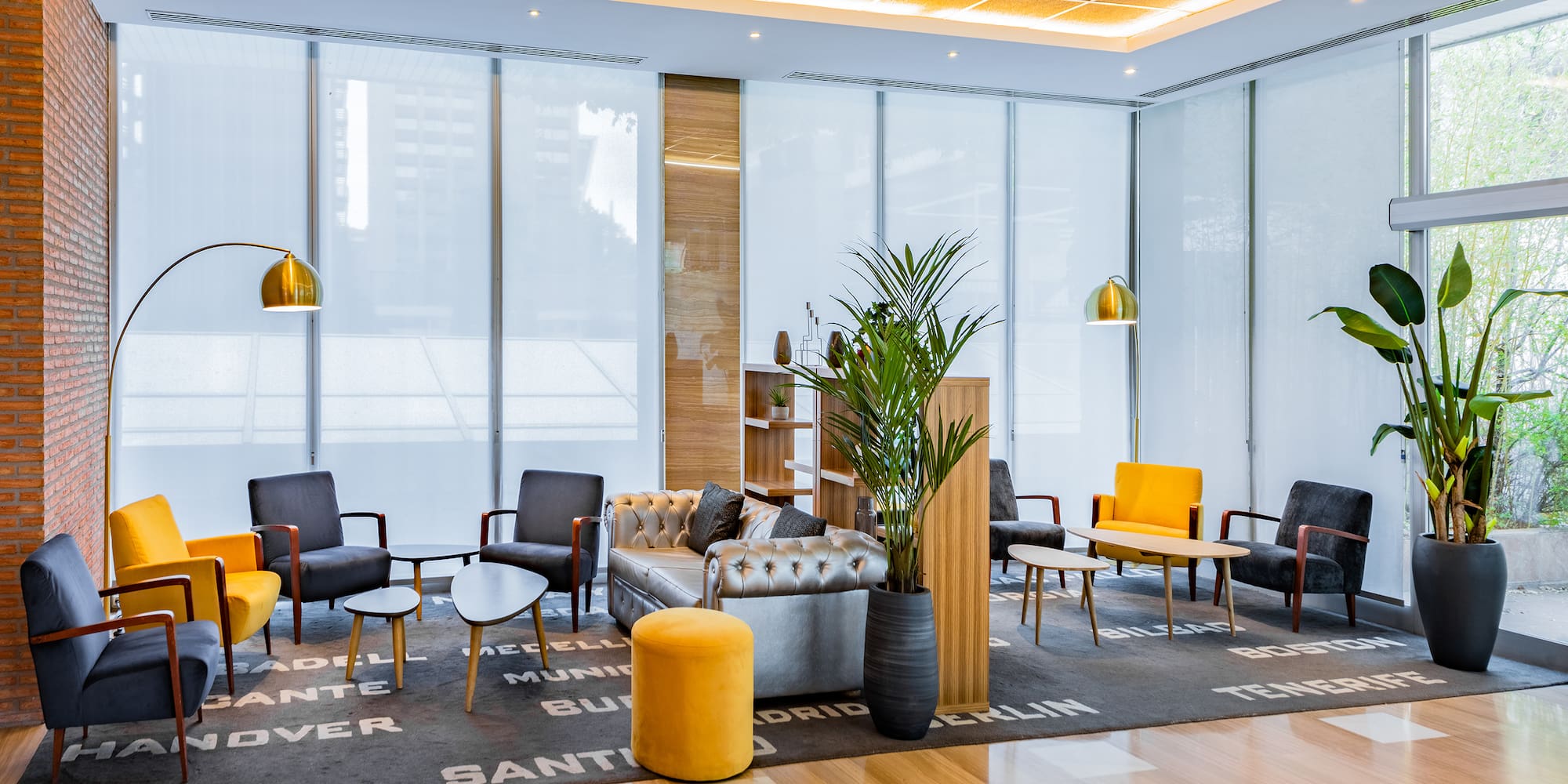 a room with chairs and tables