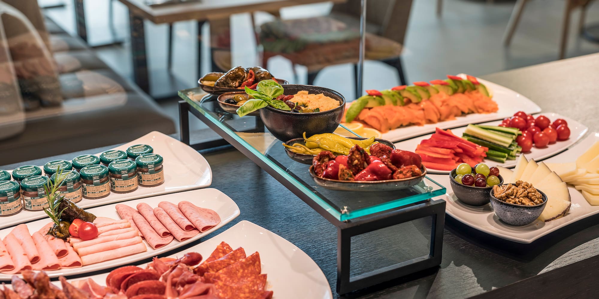 a table with plates of food