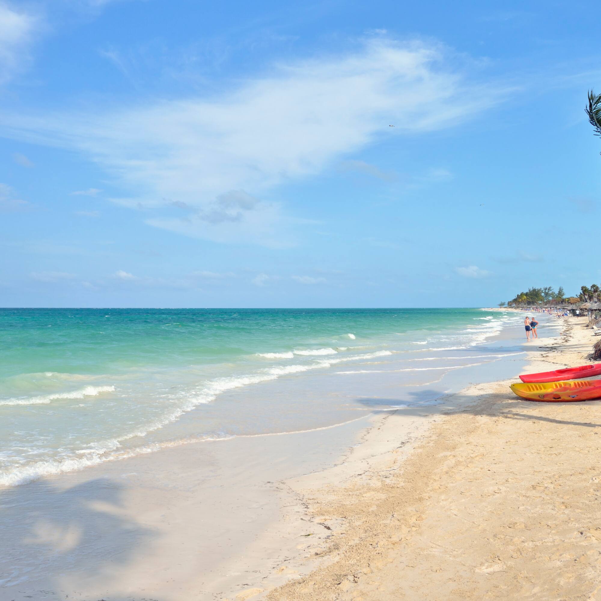 a beach with people and a boat