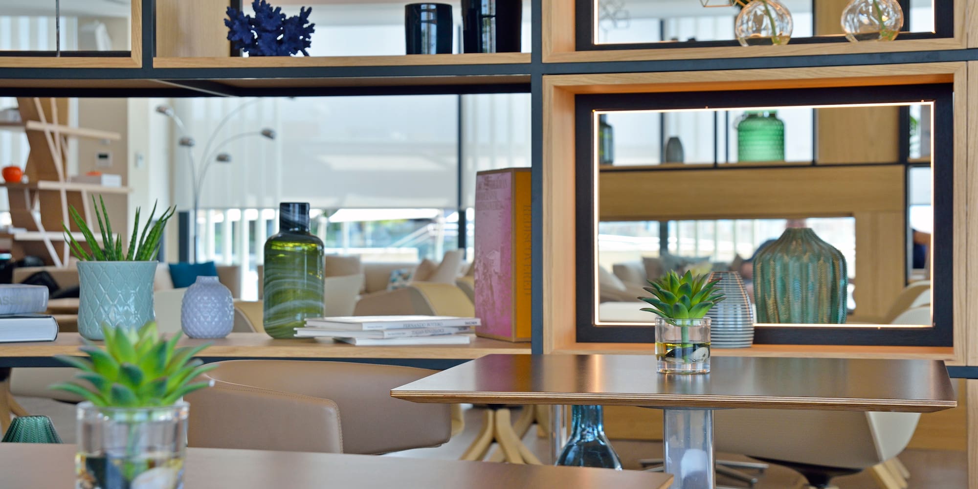 a room with tables and chairs