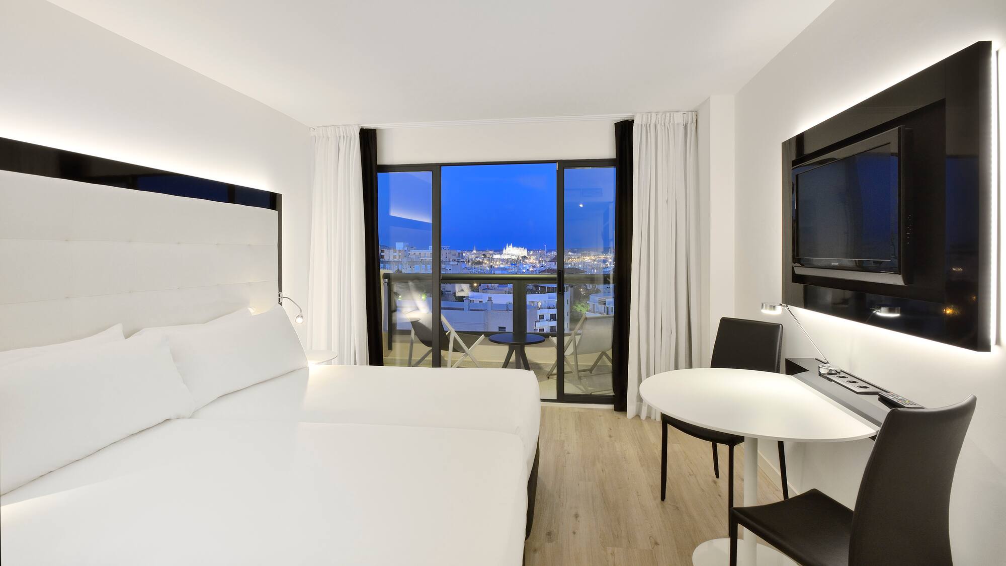 a room with a television and a table