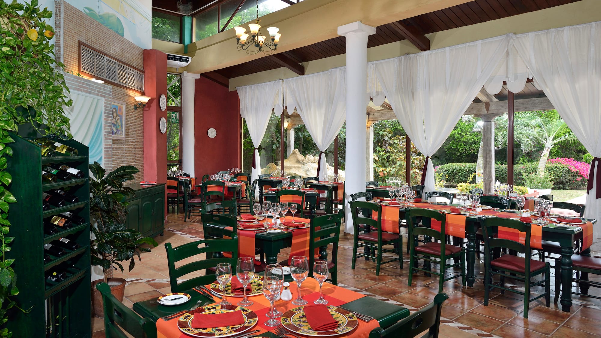 a restaurant with tables and chairs