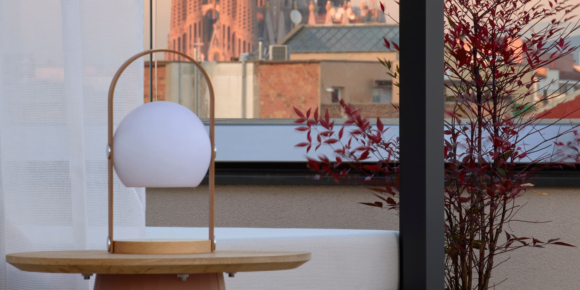 a table with a lamp on it