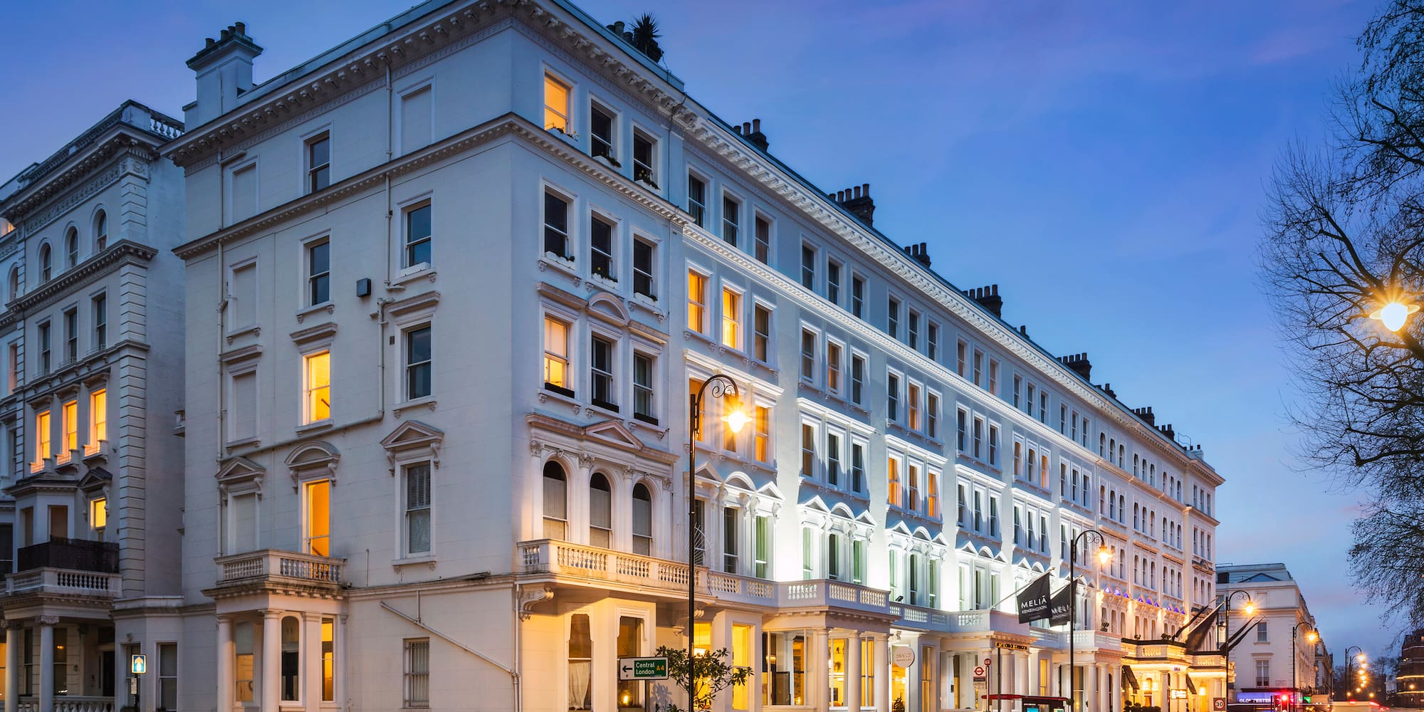 a building with lights on the side of it