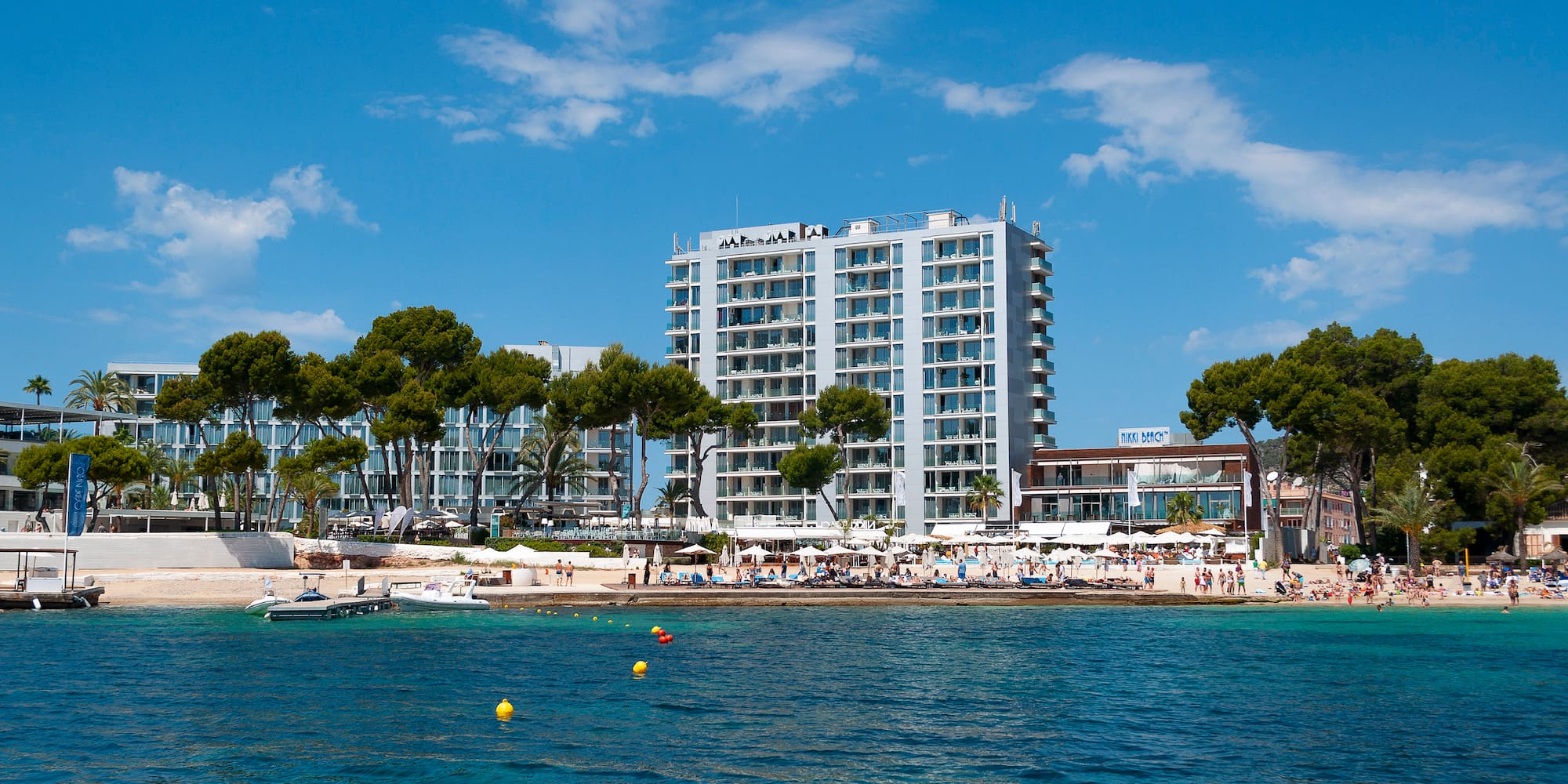 a body of water with buildings and trees
