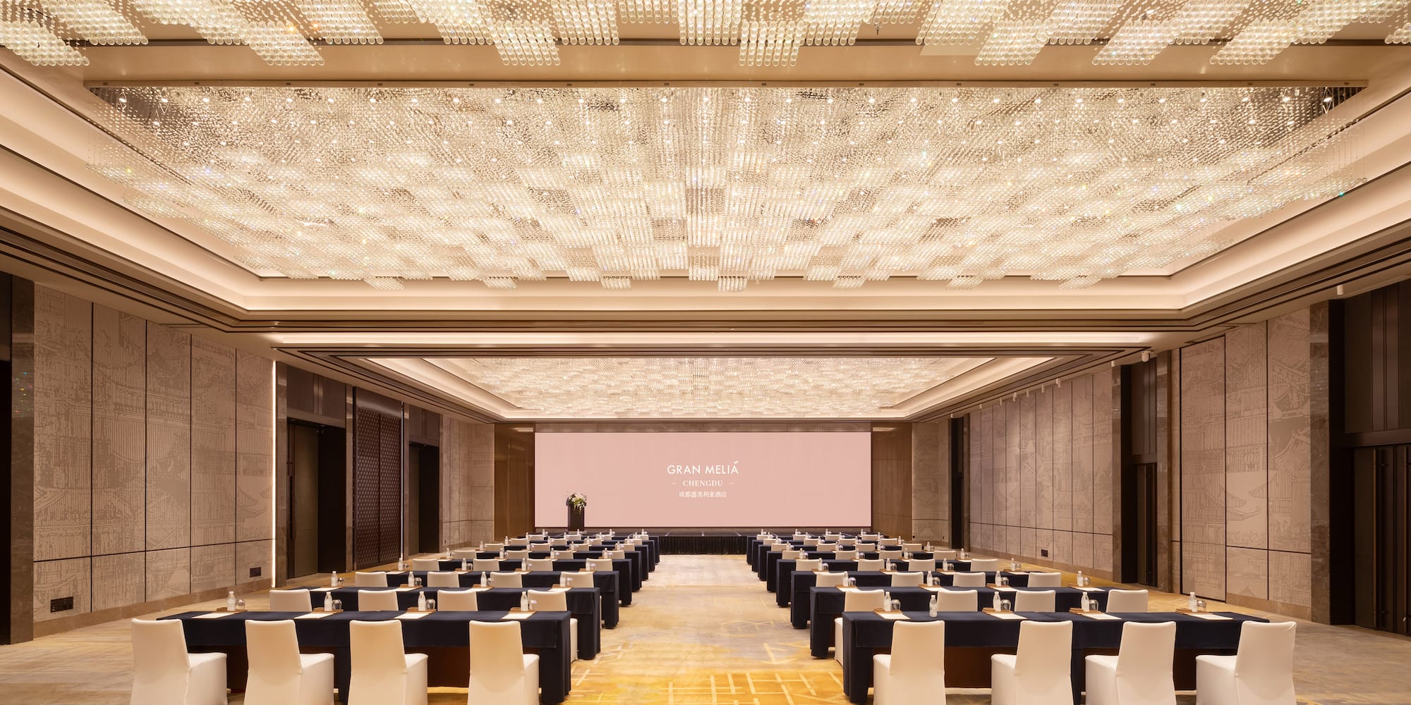 a large room with tables and chairs