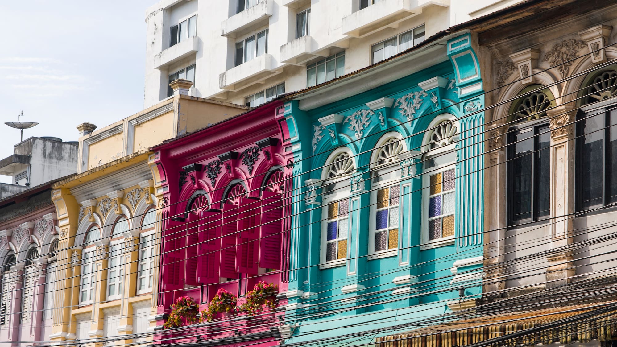 a colorful building with windows