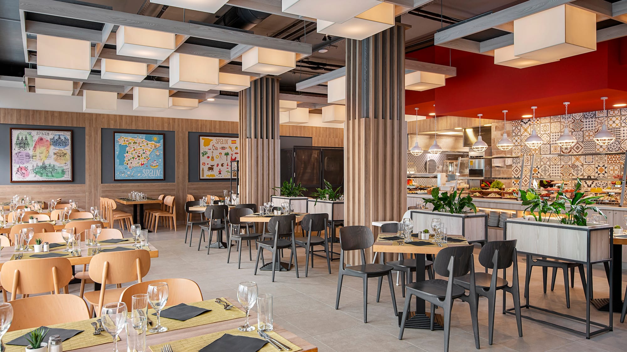 a restaurant with tables and chairs