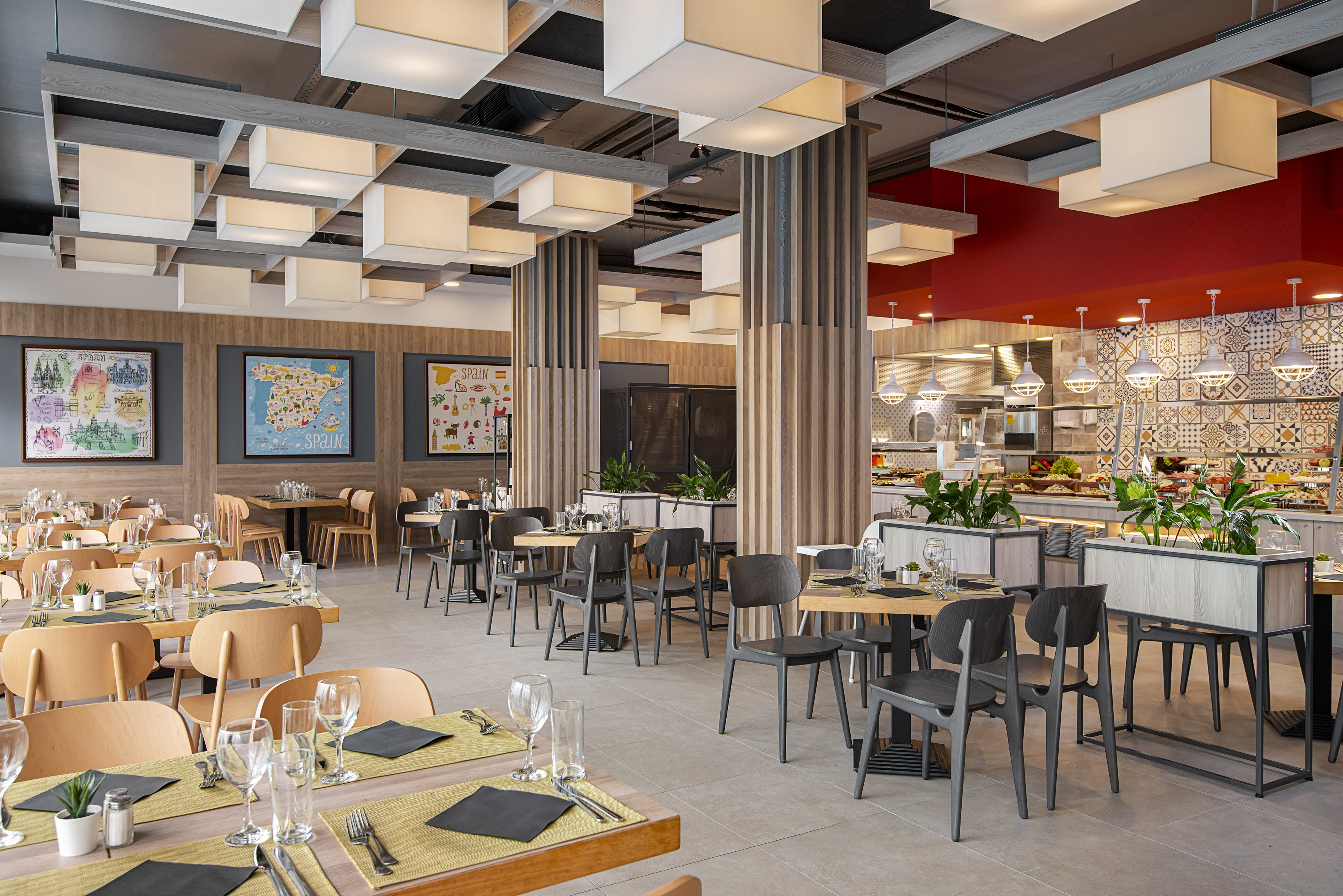 a restaurant with tables and chairs