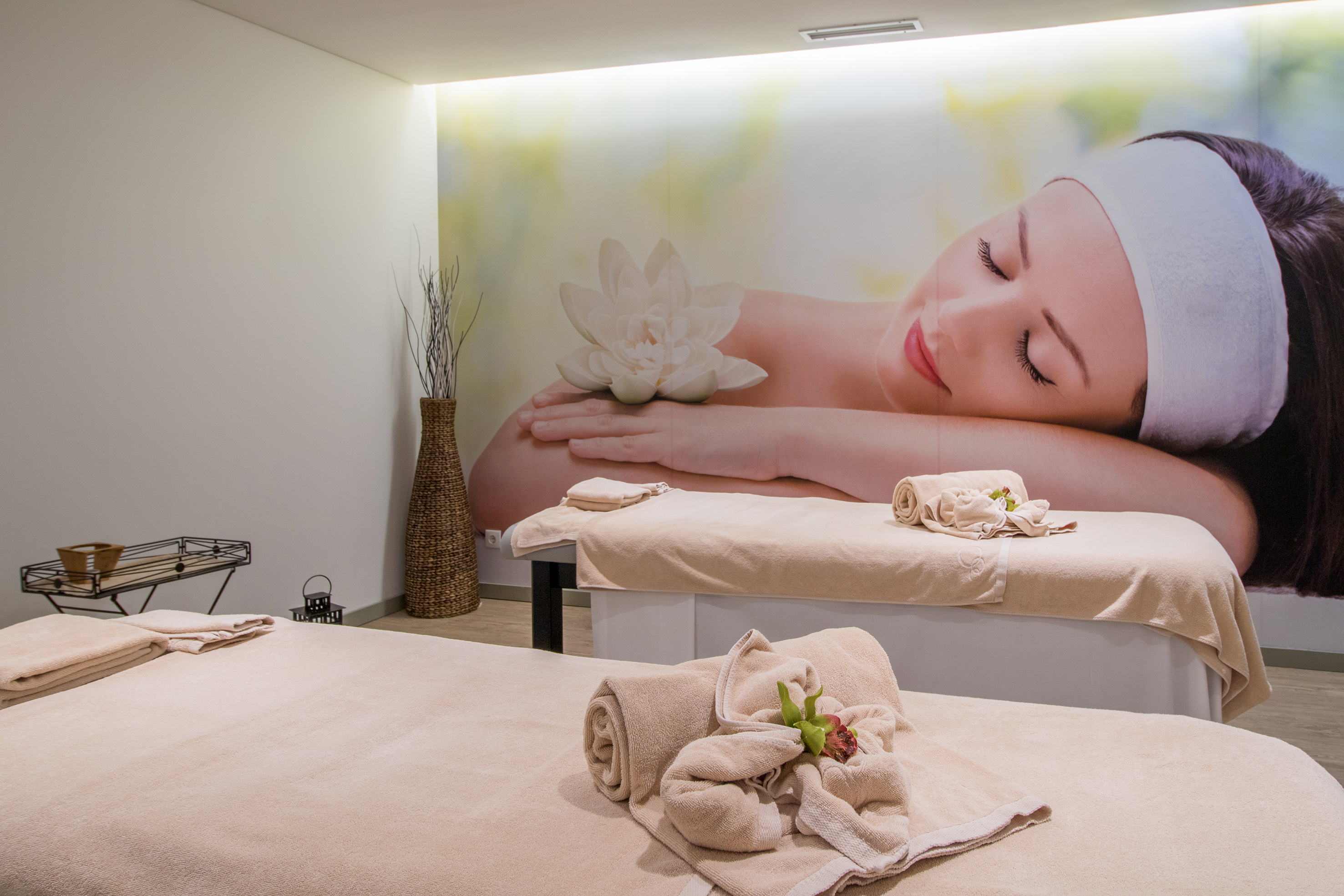 a room with towels and towels on it