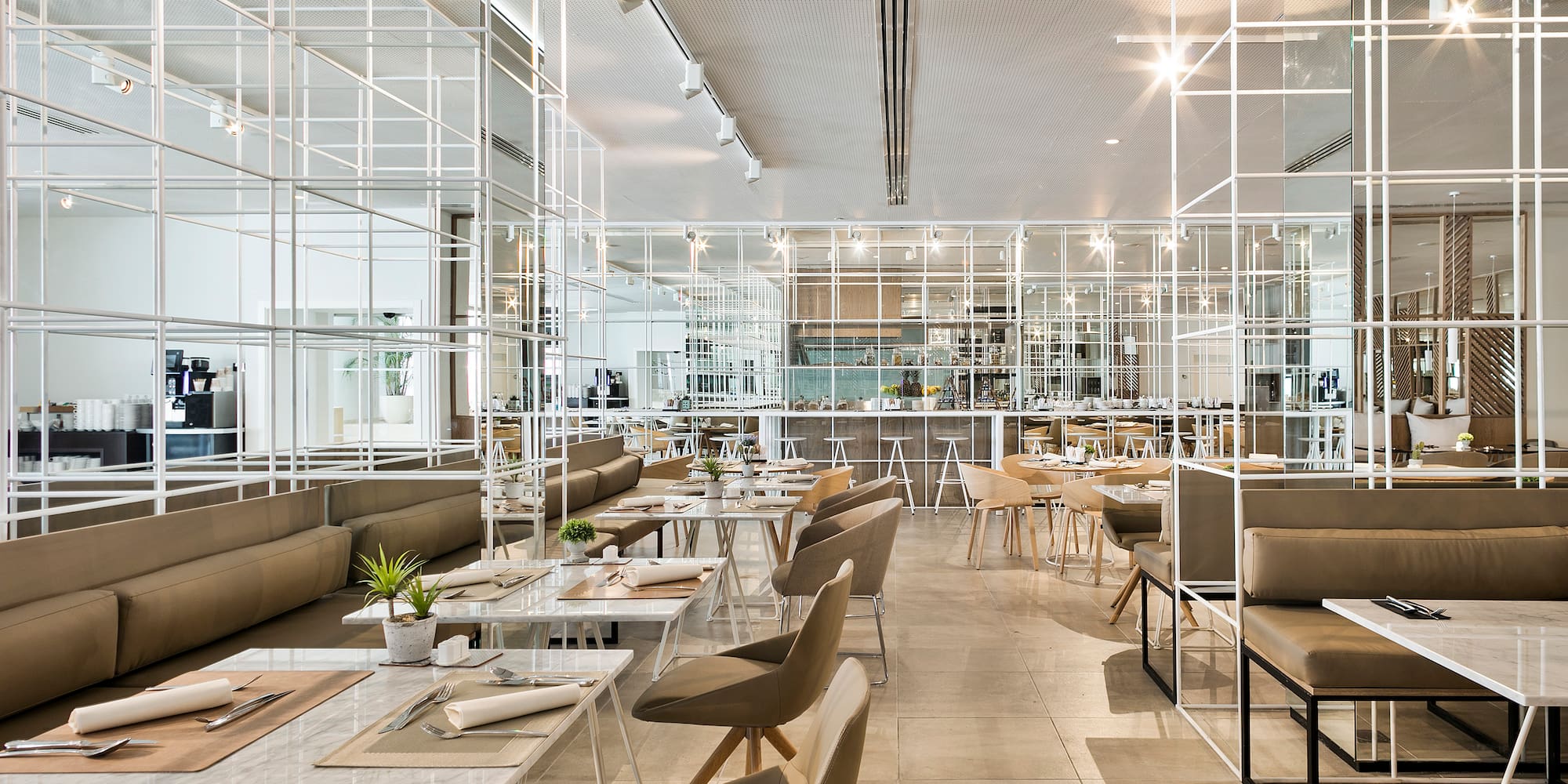 a room with tables and chairs