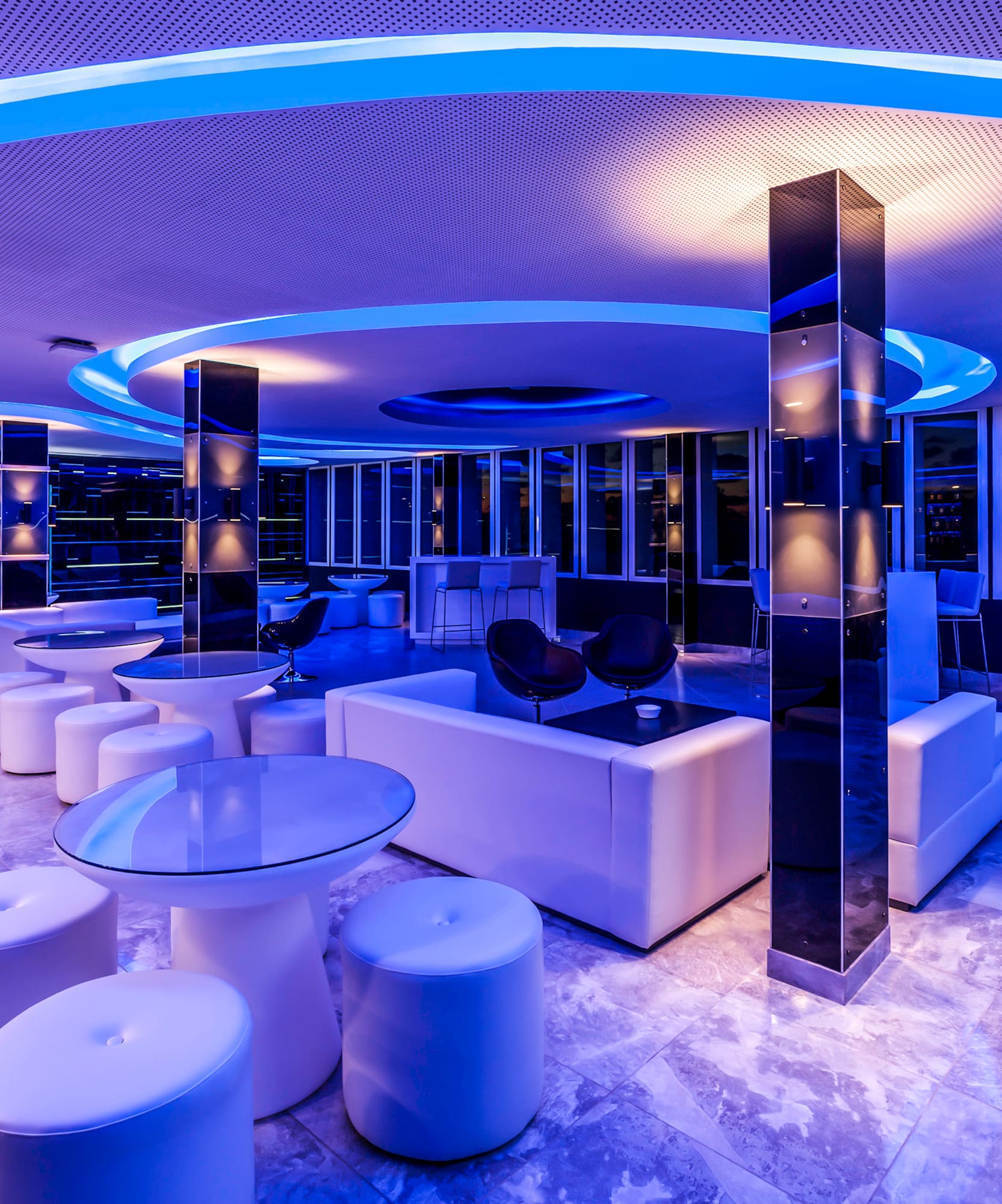 a room with purple lights