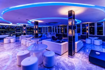 a room with purple lights