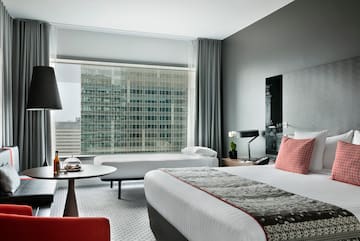 a room with a bed and a table