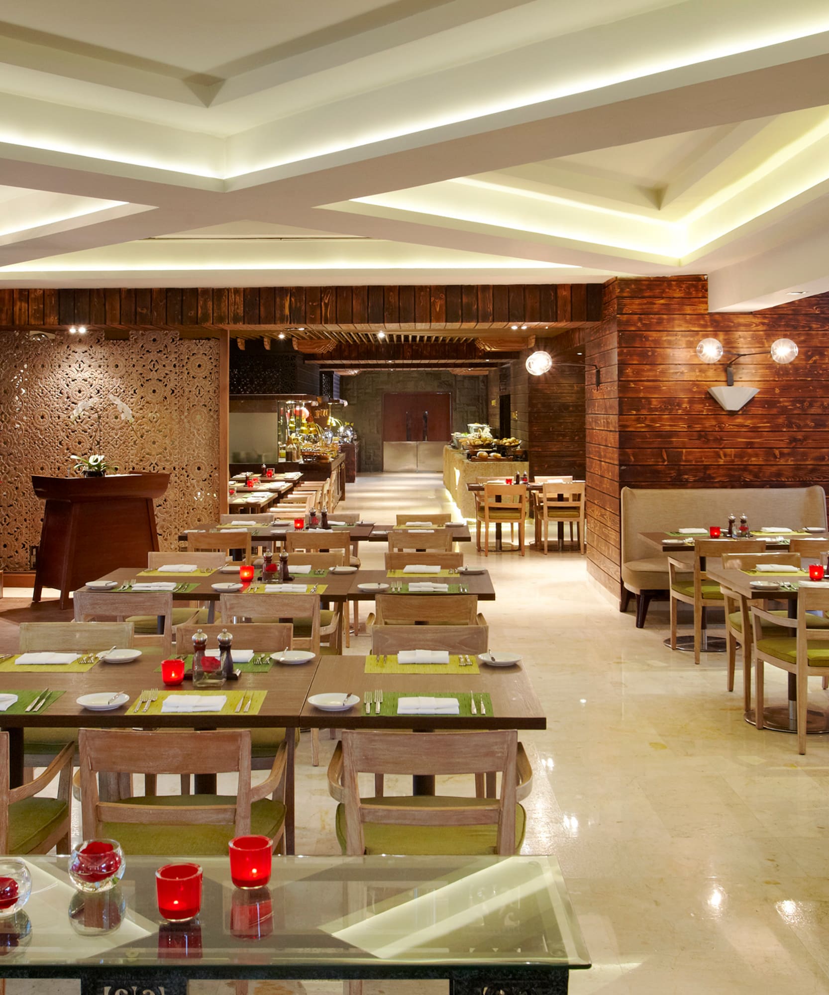 a restaurant with tables and chairs