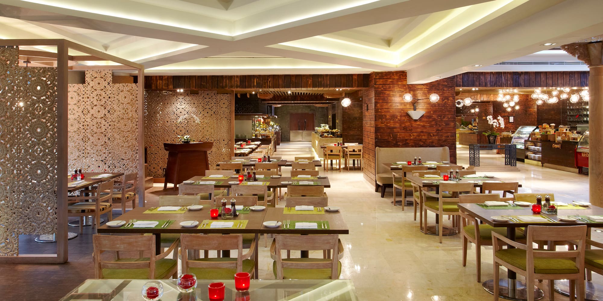 a restaurant with tables and chairs