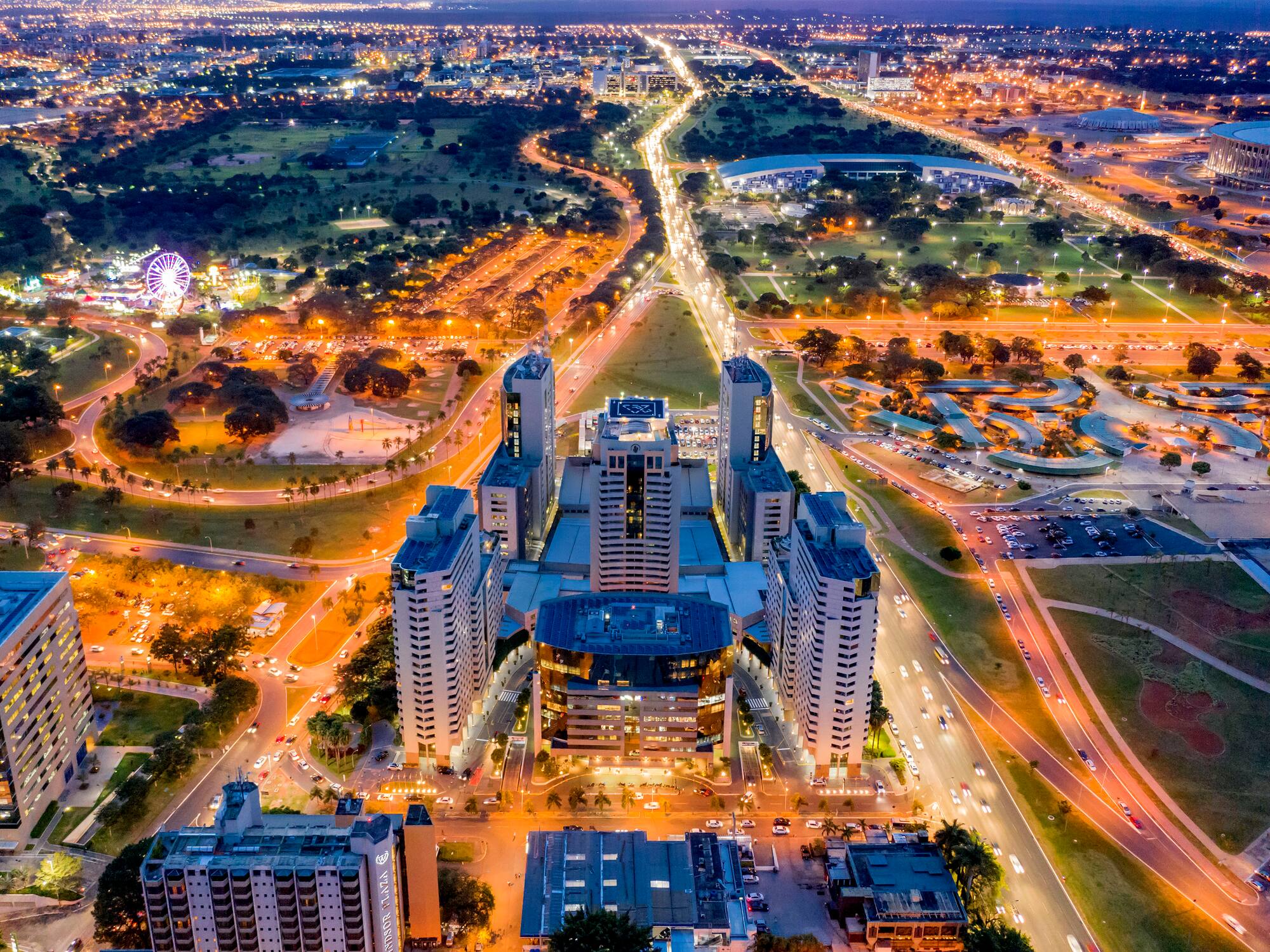 a city with many buildings and roads