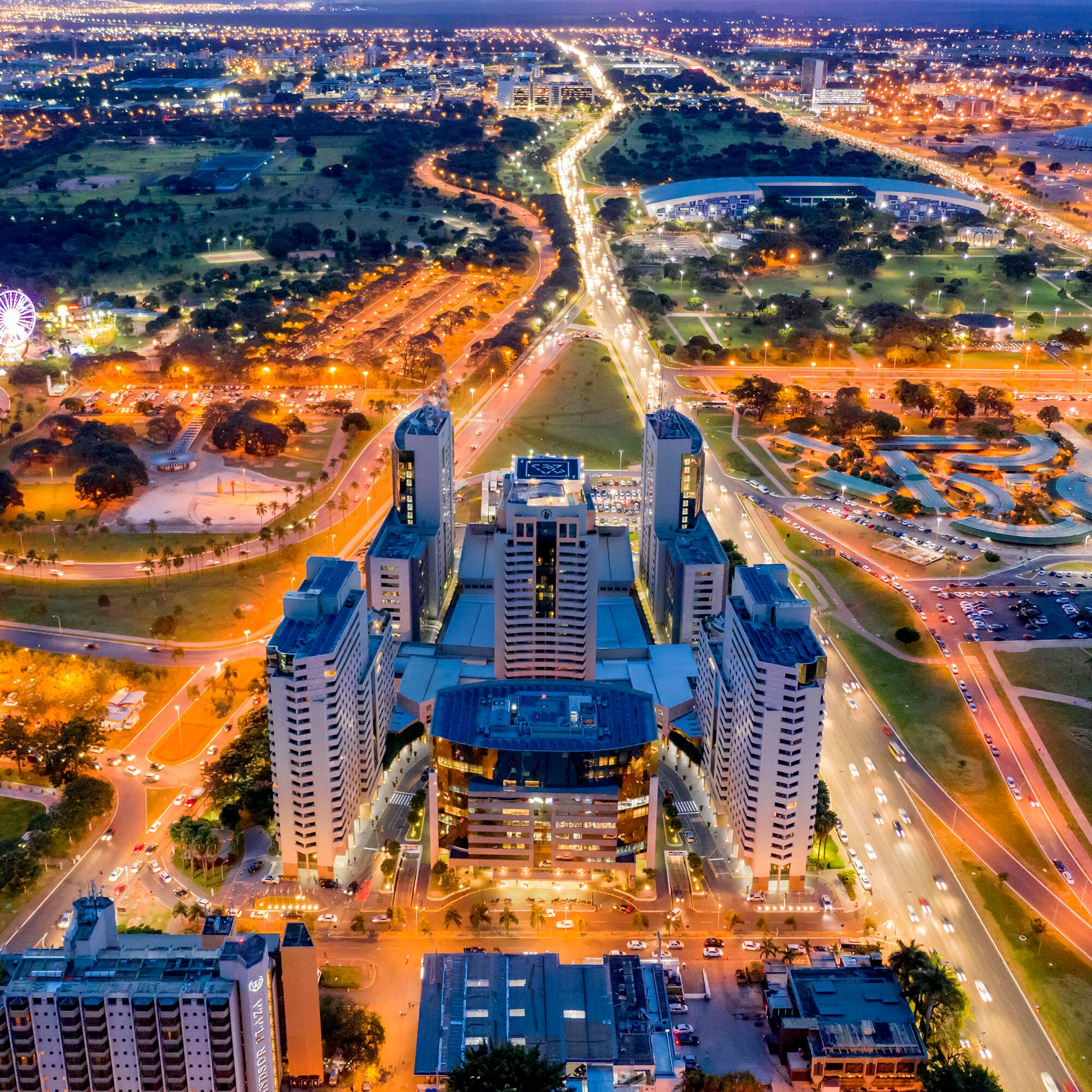 a city with many buildings and roads