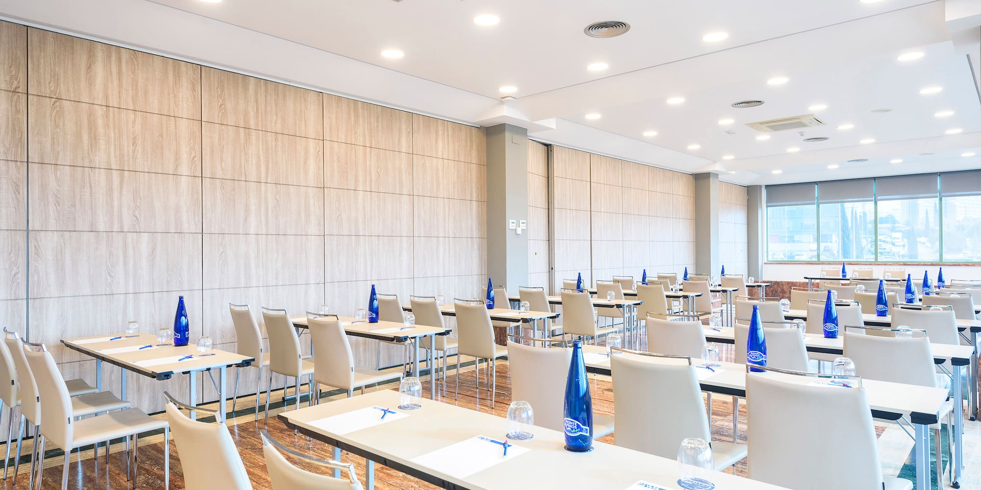 a room with tables and chairs